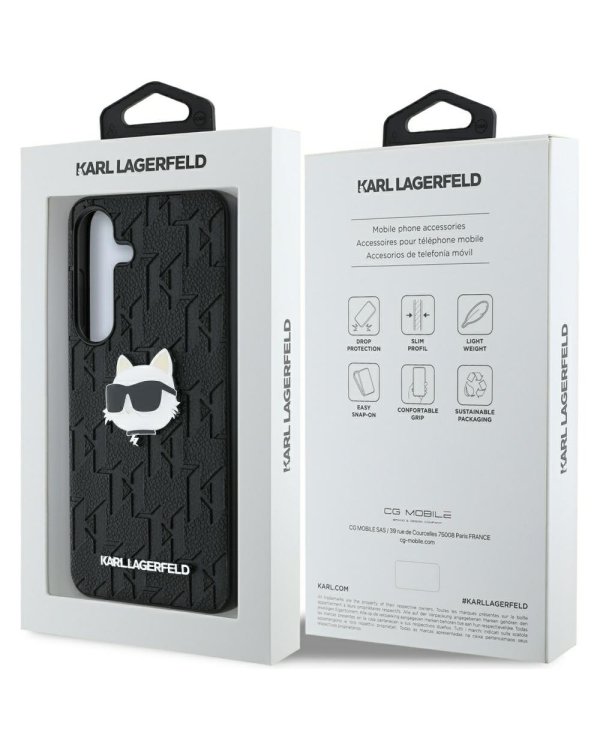 Karl Lagerfeld Leather Monogram Pin Logo Choupette Head Чехол для Samsung Galaxy S25