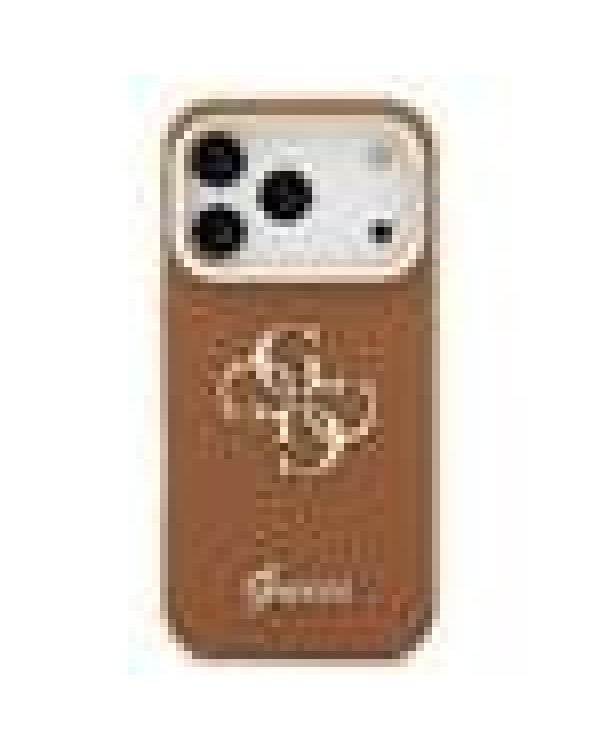 Guess PU Grained 4G Logo Stand Camera Frame Case Защитный чехол для iPhone 17 Pro / коричневый