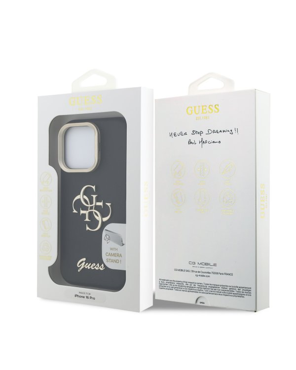 Guess PU Grained 4G Logo Stand Camera Frame Case Чехол для Apple iPhone 16 Pro