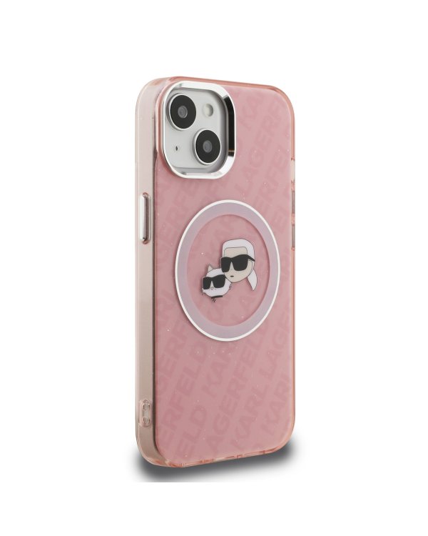 Karl Lagerfeld IML K&CH Heads Repeated Logo MagSafe Case for iPhone 15 Pink