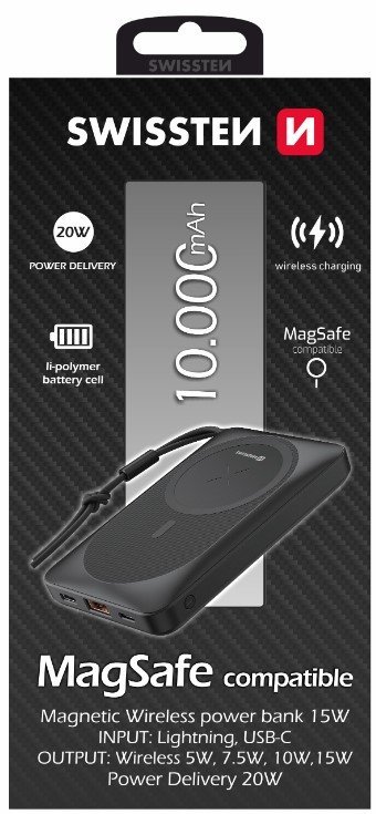 Swissten Magnetic Wireless Power Bank Переносная зарядная батарея USB / USB-C / Lightning / PD 20W / 10000 mAh
