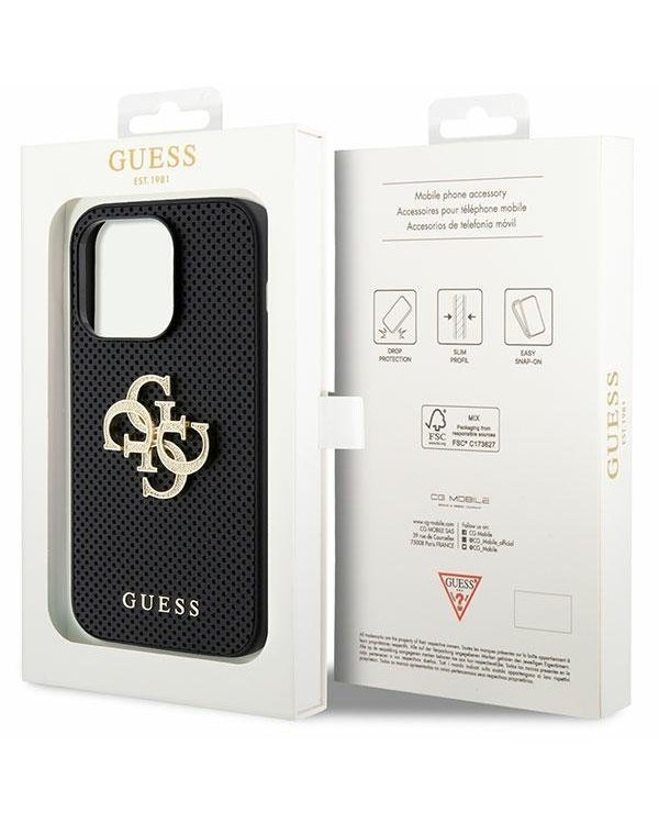 Guess Leather Perforated 4G Glitter Logo Back Case Защитный Чехол для Apple iPhone 15 Pro