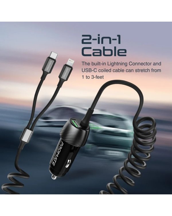 Promate PowerDrive-33PDCI Автомобильное зарядное устройство 33W / USB-C / Lightning