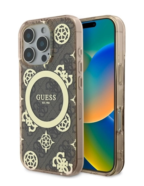 Guess IML Peony On 4G Background MagSafe Защитный Чехол для Apple iPhone 16 Pro