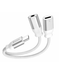 Swissten Textile USB-C / USB-C / Aux 3.5mm Charging Audio Адаптер 0.12m