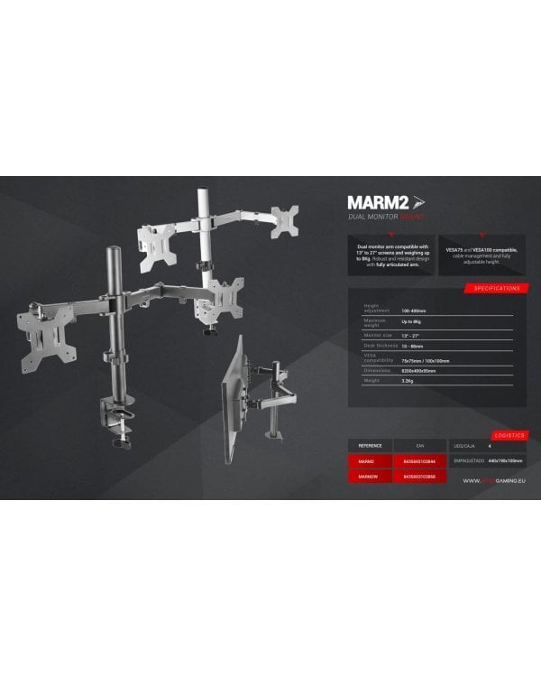 Mars Gaming MARM2 Штатив для 2x мониторов с креплением для стола