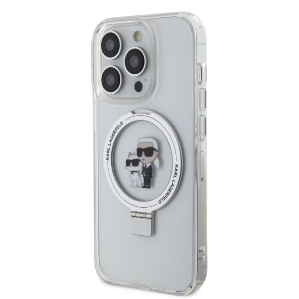 Karl Lagerfeld Ringstand Karl and Choupette MagSafe Case Защитный чехол для iPhone 15 Pro Max / белый