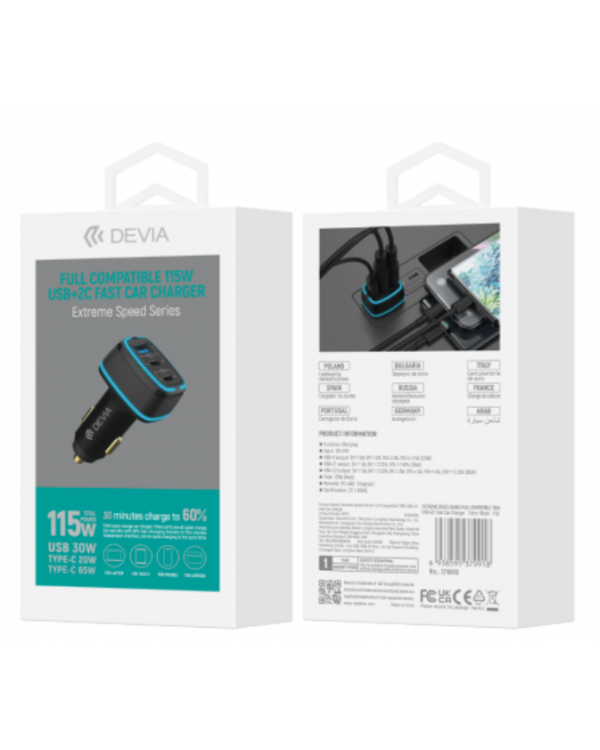 Devia EA361 USB / 2x USB-C Автомобильное Зарядное Устройство 115W