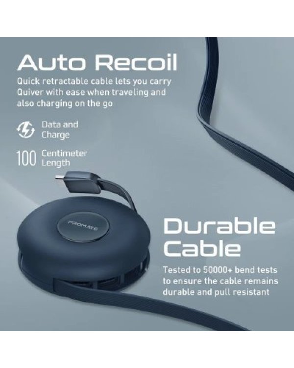 PROMATE Quiver Складной магнитный кабель USB-C на USB-C / Lightning / microUSB / 1м