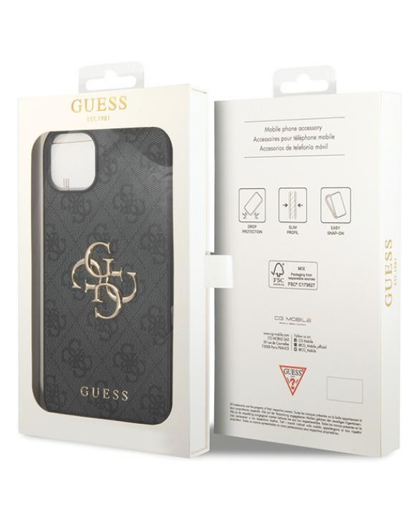 Guess PU Leather 4G Metal Logo Case Защитный Чехол для Apple iPhone 15 Plus
