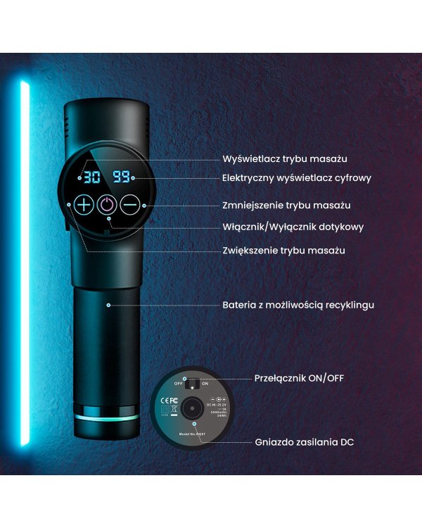 Extralink Massage Gun Pro Массажный пистолет / 3800 об/мин / 6 сменных насадок