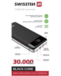 Swissten Black Core Premium Recovery Power Bank / USB / USB-C / 30000 mAh