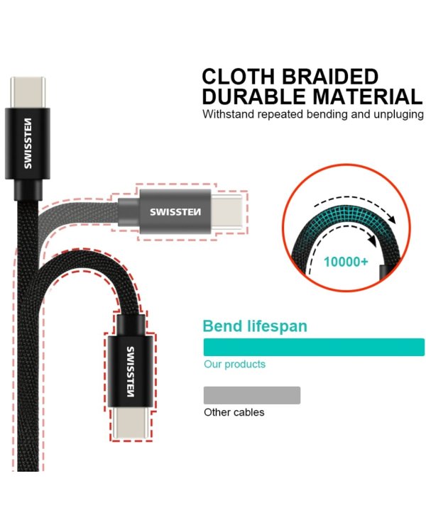 Swissten Textile Универсальный Quick Charge 3.1 USB-C USB Кабель данных 1.2м