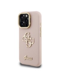 Guess PU Grained 4G Logo Stand Camera Frame Case Защитный чехол для iPhone 15 Pro / розовый