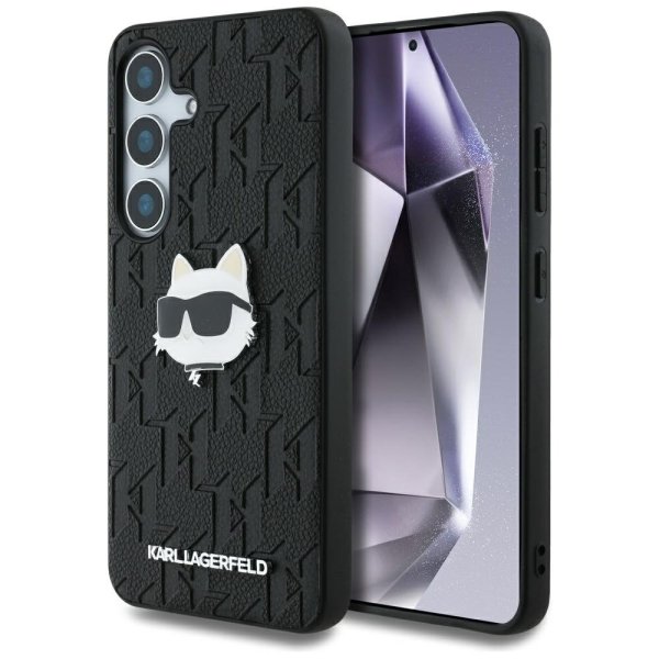 Karl Lagerfeld Leather Monogram Pin Logo Choupette Head Чехол для Samsung Galaxy S25