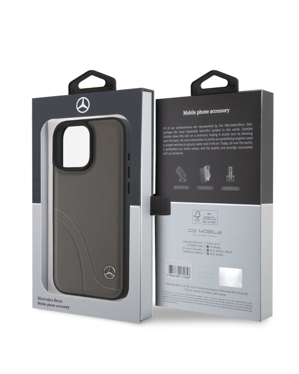 Mercedes Curved Stitches Leather Case Чехол для Apple iPhone 16 Pro
