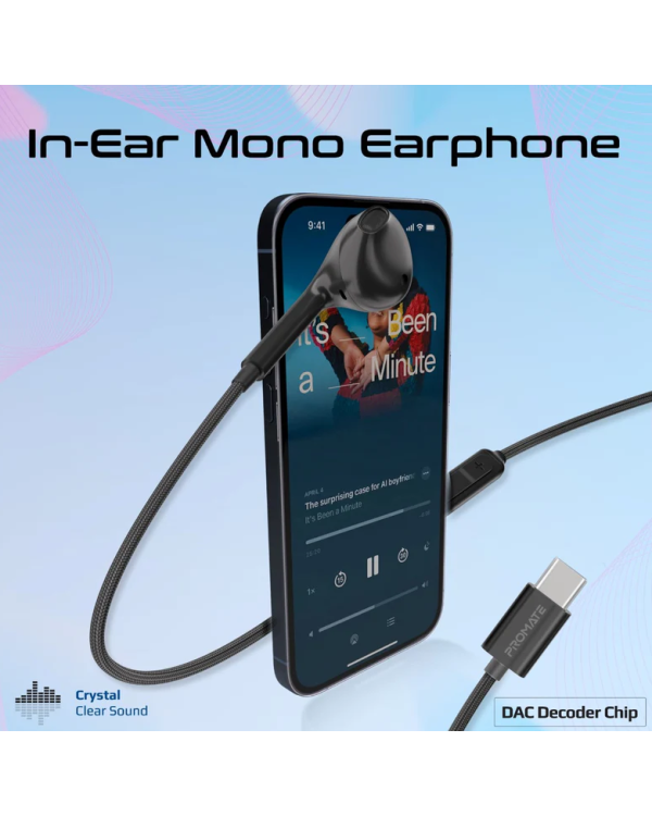 Promate MonoPod Dynamic Mono In-Ear Проводные наушники USB-C / 1.2m