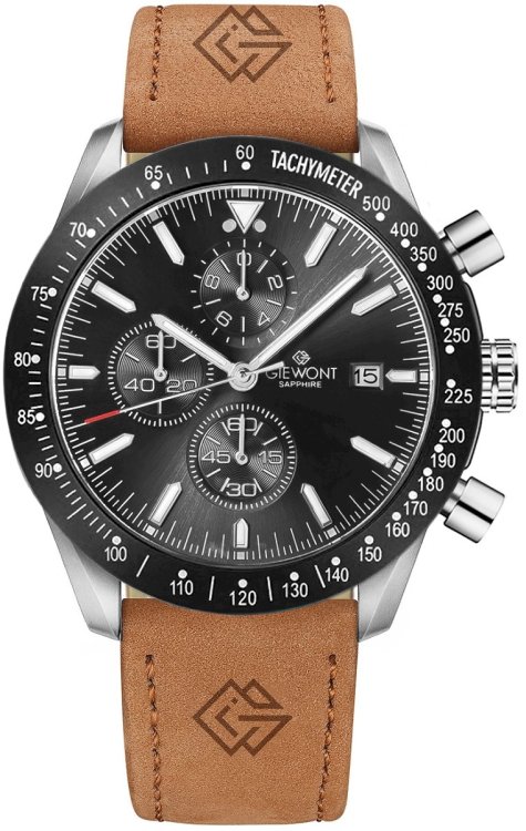Обложка книги «Giewont Chronograph Sapphire Мужские Часы Brown Black Leather 44mm»