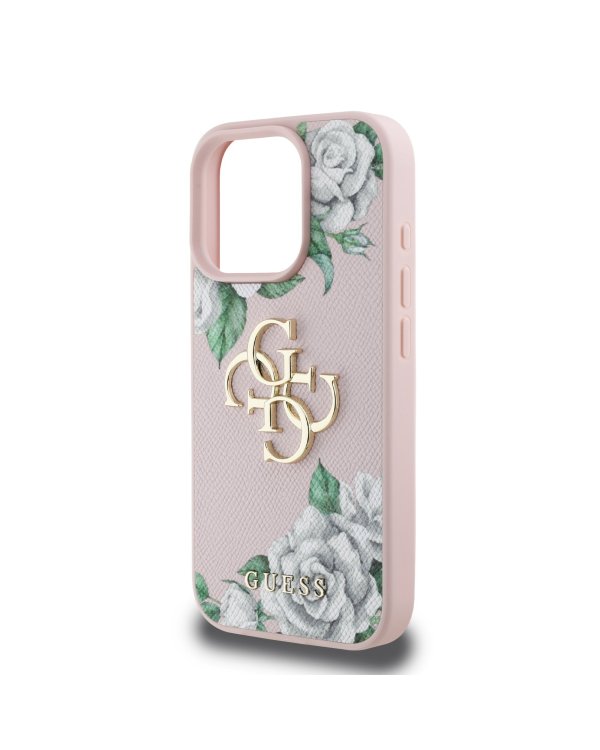 Guess PU Grained Roses 4G Metal Logo Case Чехол для Apple iPhone 16 Pro