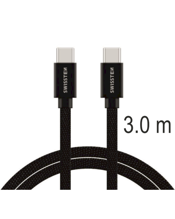 Swissten Textile Универсальный Quick Charge 3.1 USB-C / USB-C Кабель данных и зарядки 3м Черный