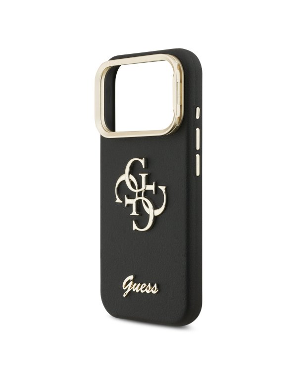 Guess PU Grained 4G Logo Stand Camera Frame Case Защитный чехол для iPhone 17 Pro / чёрный