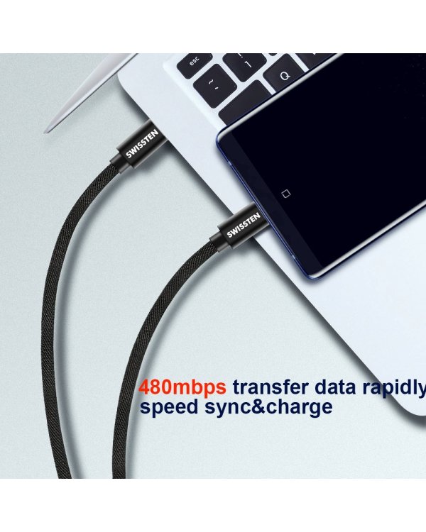 Swissten Textile Fast Charge 3A USB-C / USB-C Кабель для передачи данных и зарядки 1.2m