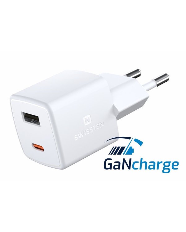 Swissten GaN Mini зарядное устройство USB-C / USB / PD 30W