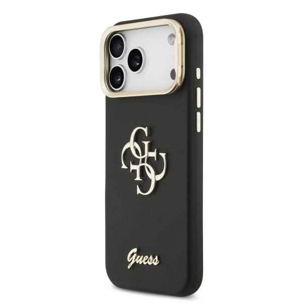 Guess PU Grained 4G Logo Stand Camera Frame Case Защитный чехол для iPhone 17 Pro Max / чёрный