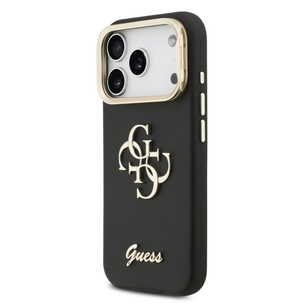 Guess PU Grained 4G Logo Stand Camera Frame Case Защитный чехол для iPhone 17 Pro / чёрный