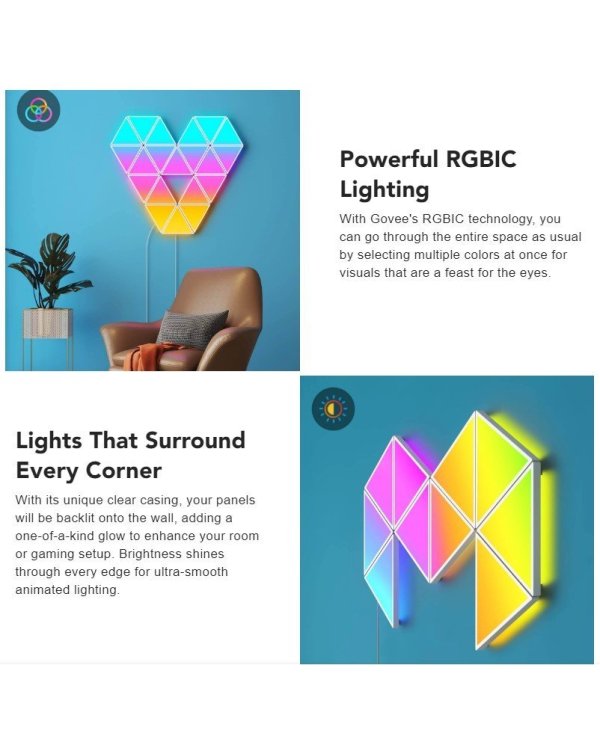 Govee B6067 Tri-Angle RGBIC LED Smart Panel Bluetooth / Wi-Fi / 10pcs