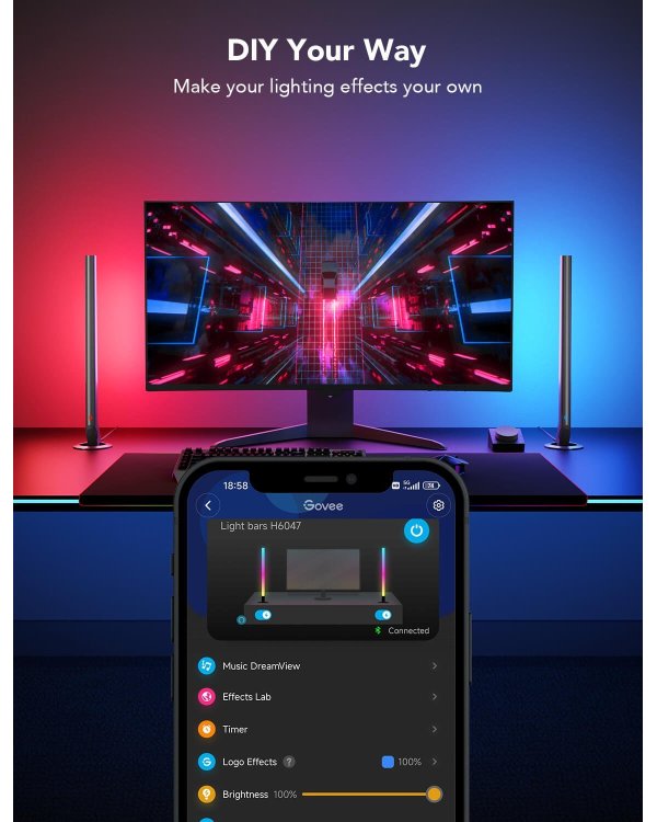 Дополнительное изображение книги «Govee H6047 Gaming RGBIC Light Bars with Smart Controller Bluetooth / Wi-Fi»