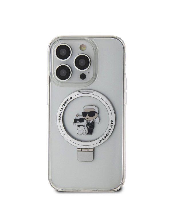 Karl Lagerfeld Ringstand Karl and Choupette MagSafe Case Защитный чехол для iPhone 15 Pro Max / белый