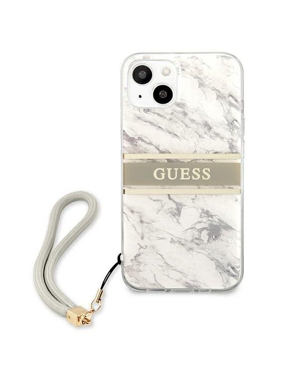 Guess GUHCP13MKMABGR Marble Strap Back Case Чехол для Apple iPhone 13 Серый