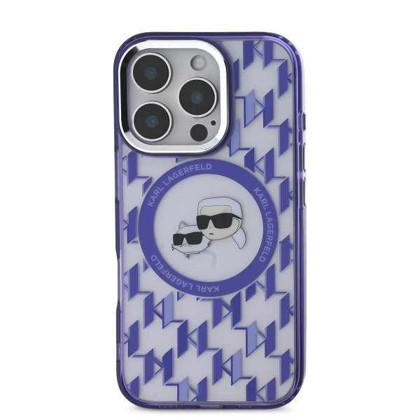 Karl Lagerfeld IML Monogram K&CH Heads MagSafe Case Защитный чехол для iPhone 16 Pro Max / фиолетовый
