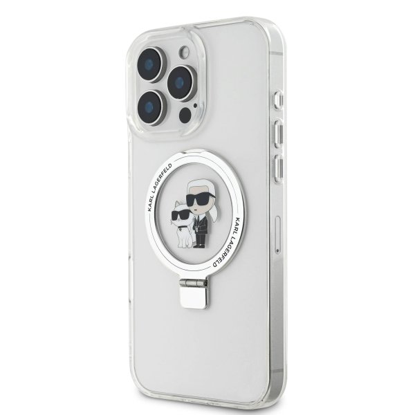 Karl Lagerfeld Ringstand Karl and Choupette MagSafe Защитный чехол для iPhone 16 Pro Max / белый