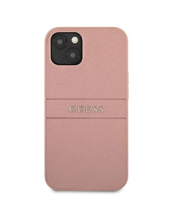 Guess GUHCP13MPSASBPI Saffiano Stripe Back Case Чехол для Apple iPhone 13 Rose