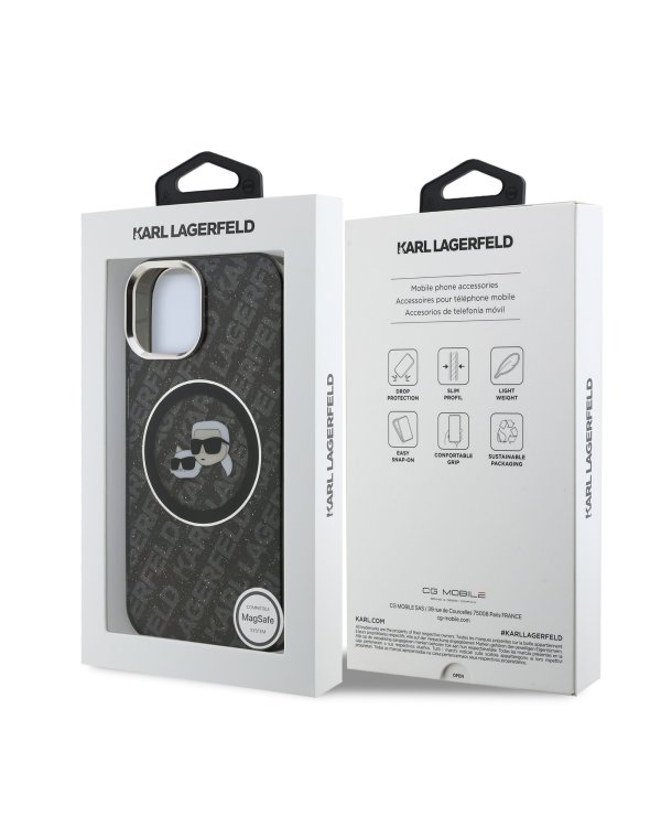 Karl Lagerfeld IML K&CH Heads Repeated Logo MagSafe Case Защитный чехол для iPhone 15 / чёрный