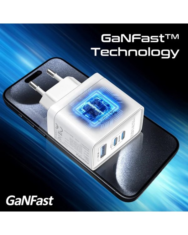 Promate PowerPort-45 GaNFast™ Зарядное устройство 45W / QC3.0 / PD45W