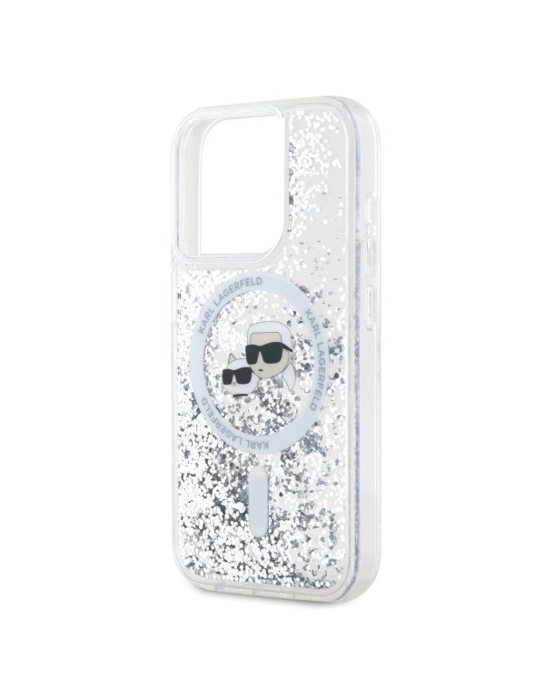 Karl Lagerfeld Liquid Glitter Karl and Choupette Heads MagSafe Case Защитный чехол для iPhone 15 Pro Max / прозрачный