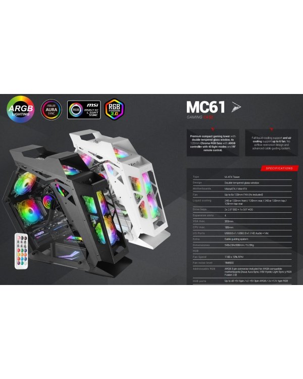 Mars Gaming MC61 Компьютерный корпус M-ATX / 4x FAN / ARGB Chroma