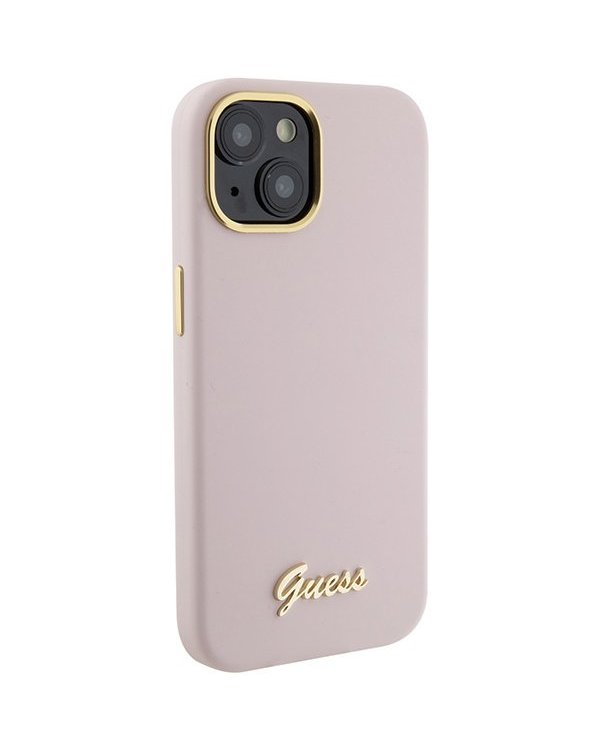 Guess Silicone Script Metal Logo & Frame Back Case Защитный Чехол для Apple iPhone 15