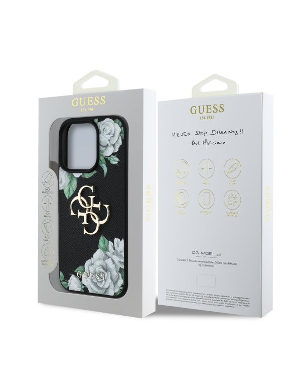 Guess PU Grained Roses 4G Metal Logo Case Чехол для Apple iPhone 16 Pro