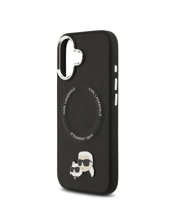 Karl Lagerfeld PU Karl and Choupette Heads Pins MagSafe Case Защитный чехол для iPhone 17 / чёрный
