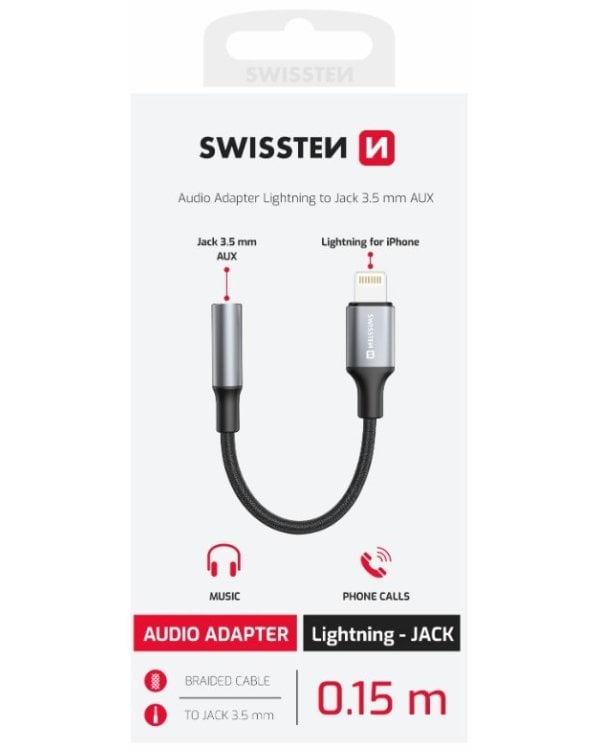 Swissten Lightning нa 3.5mm AUX Аудио Адаптер для iPhone и iPad 15 cm