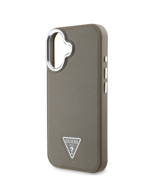 Guess PU Grained Triangle Logo MagSafe Case Защитный чехол для iPhone 16 / коричневый