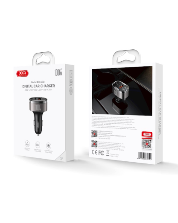 XO CC61 Автомобильное зарядное устройство 100W USB / USB-C / Lightning