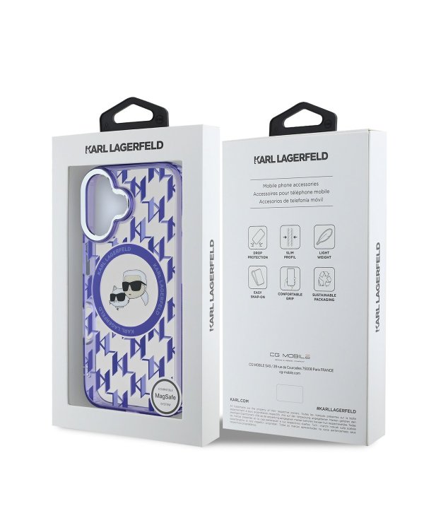Karl Lagerfeld IML Monogram K&CH Heads MagSafe Case Защитный чехол для iPhone 16 / фиолетовый