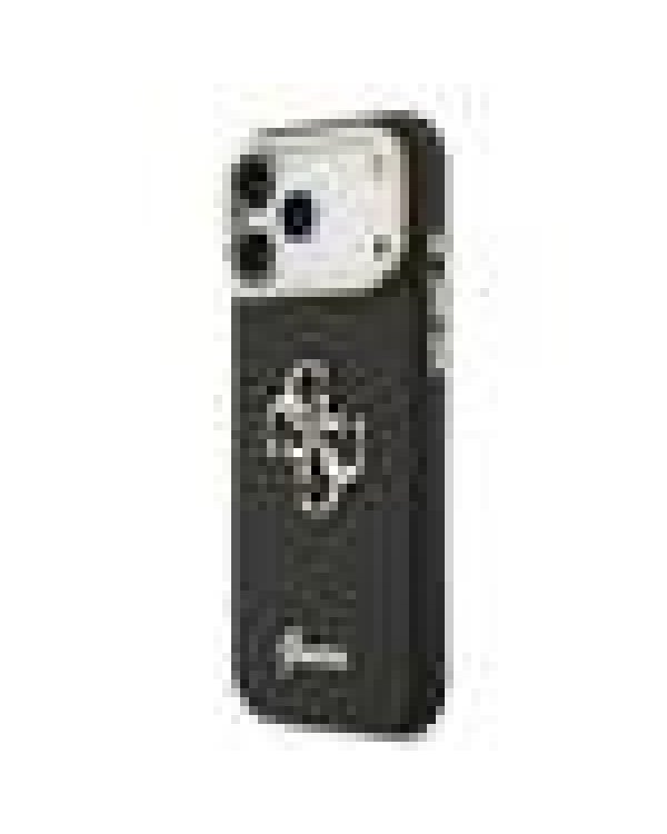 Guess PU Grained 4G Logo Stand Camera Frame Case Защитный чехол для iPhone 17 Pro Max / чёрный