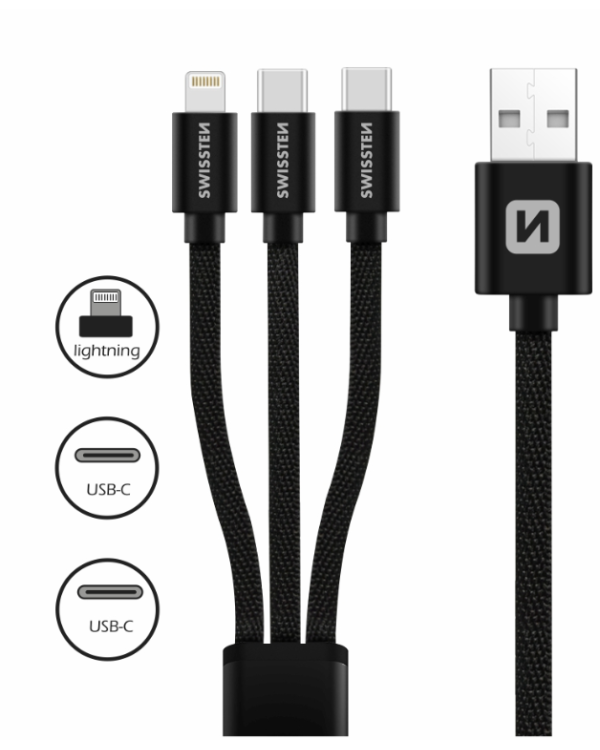 Swissten 3in1 Textile Провод 1.2m