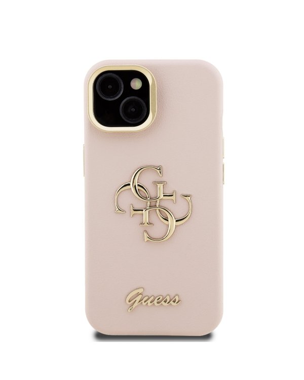 Guess PU Grained 4G Logo Stand Camera Frame Case Защитный чехол для iPhone 13 / розовый